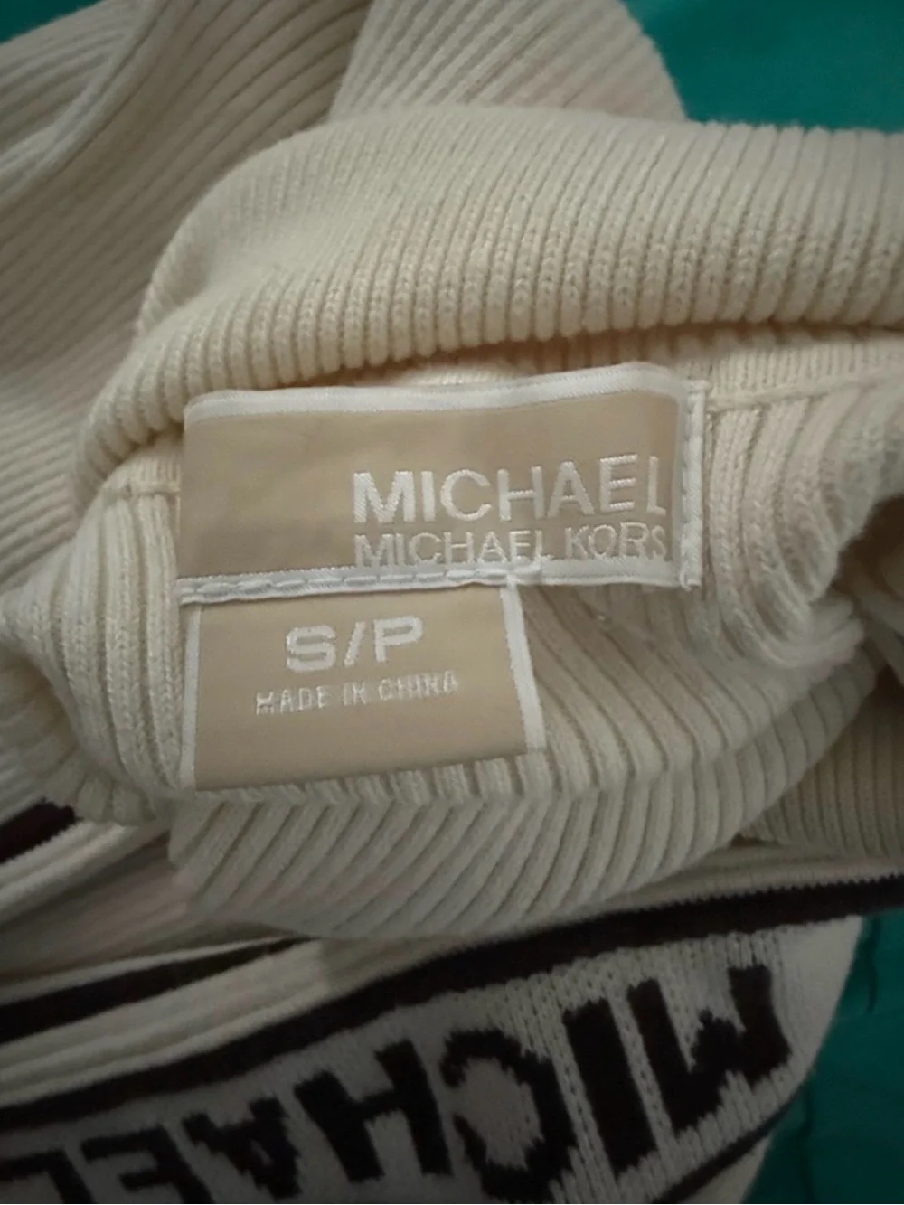 MICHAEL Michael Kors Cream Ribbed Turtleneck Sweater